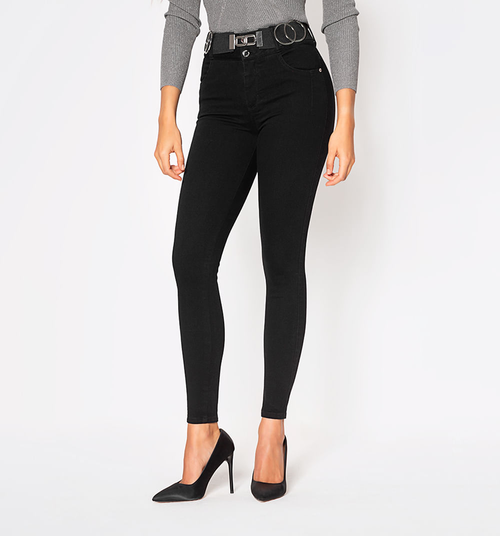 Jean ultraslim,tiro alto, pretina ancha,