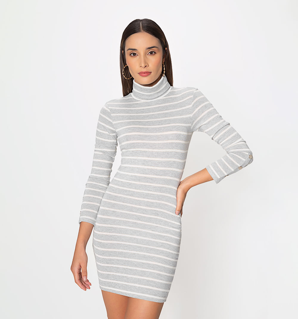 Vestido m/larga con cuello tortuga