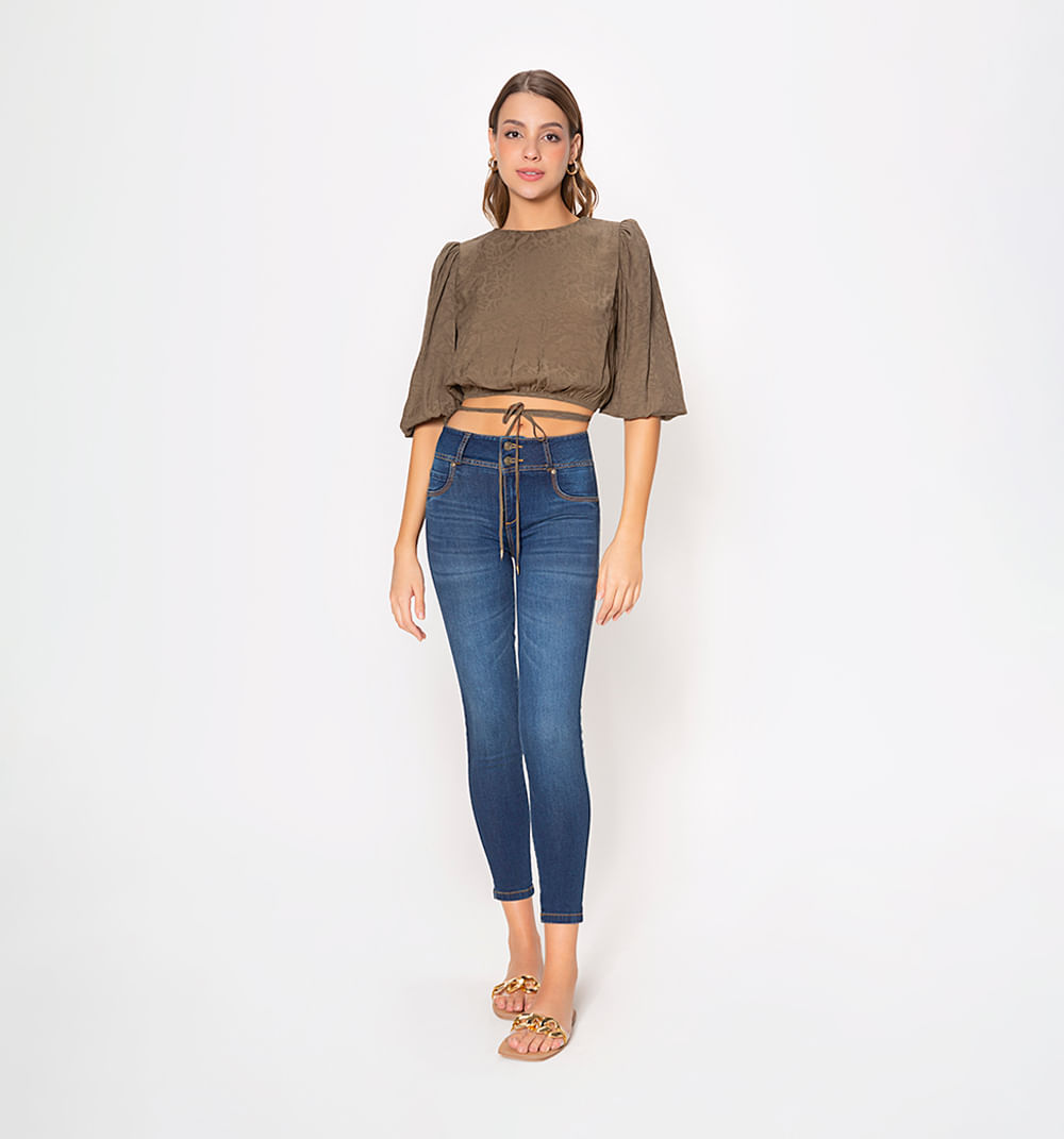 Blusa manga 3/4 con canal y tira