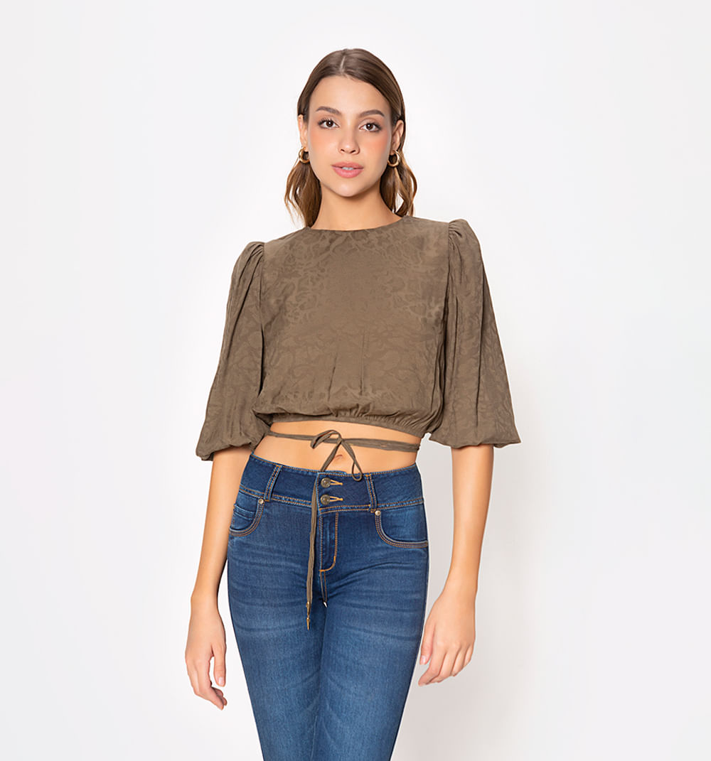 Blusa manga 3/4 con canal y tira