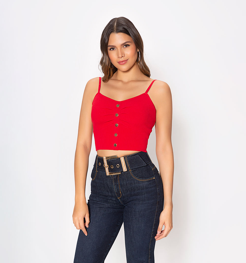 Blusa crop tejida de tira con ruche