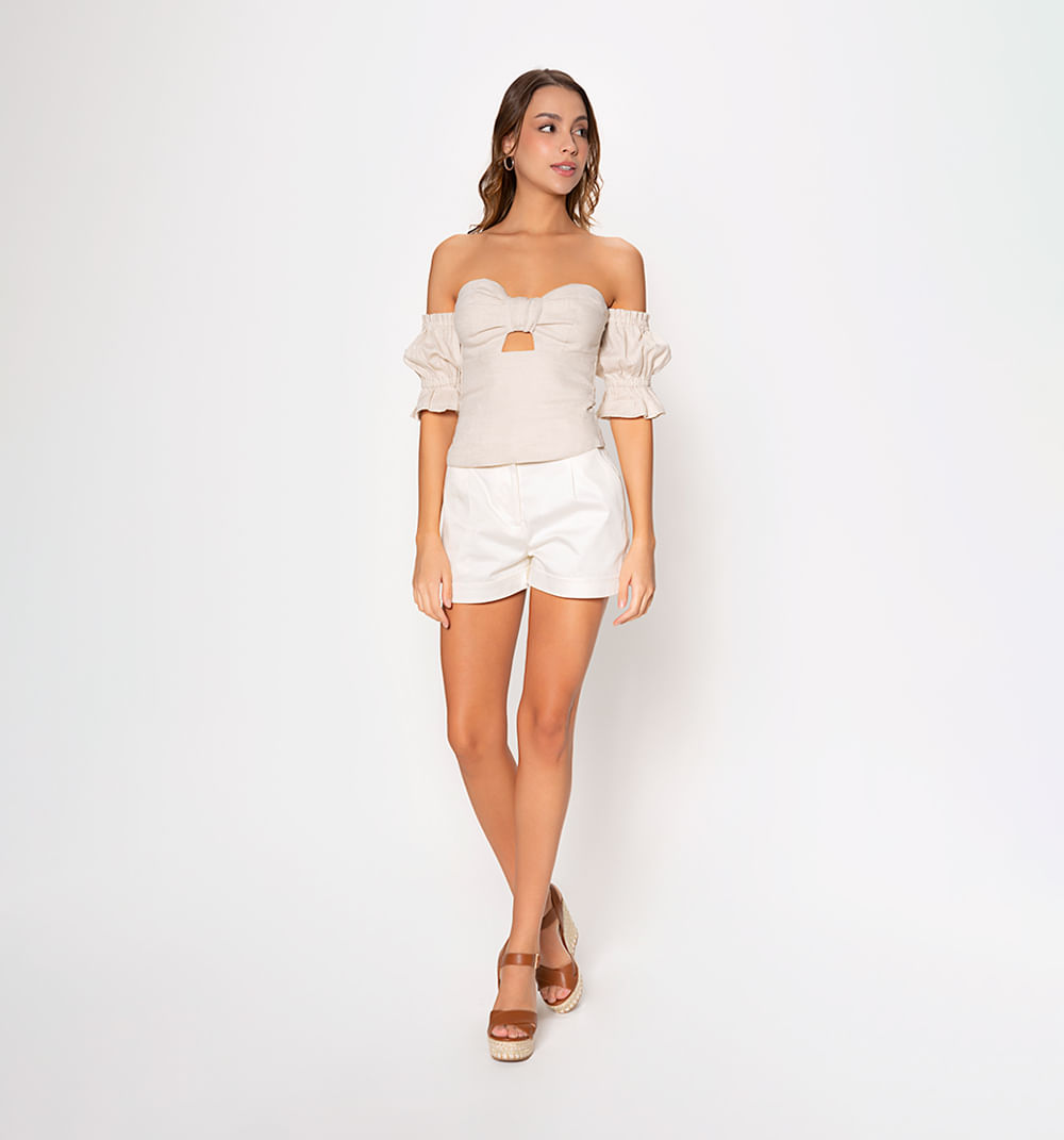Blusa crop manga corta con hombros descu
