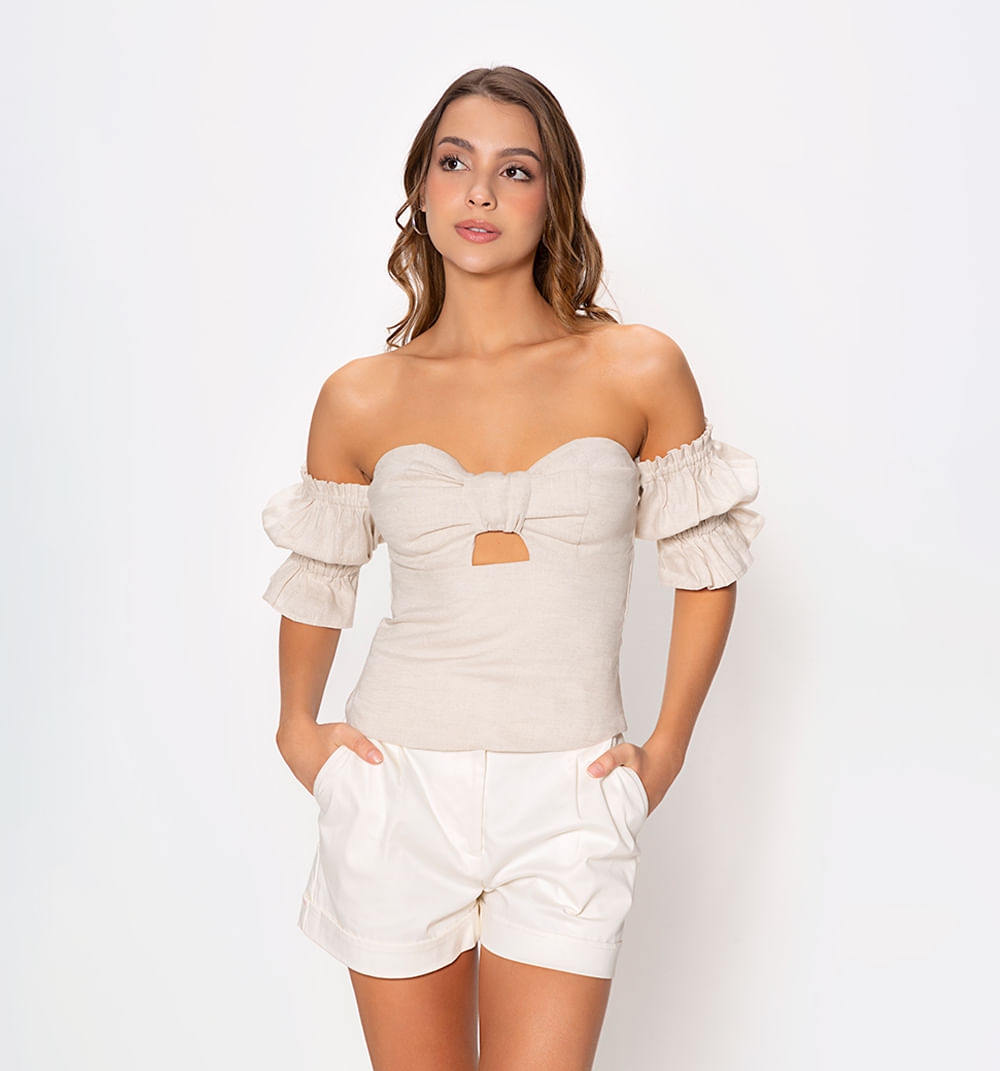 Blusa crop manga corta con hombros descu
