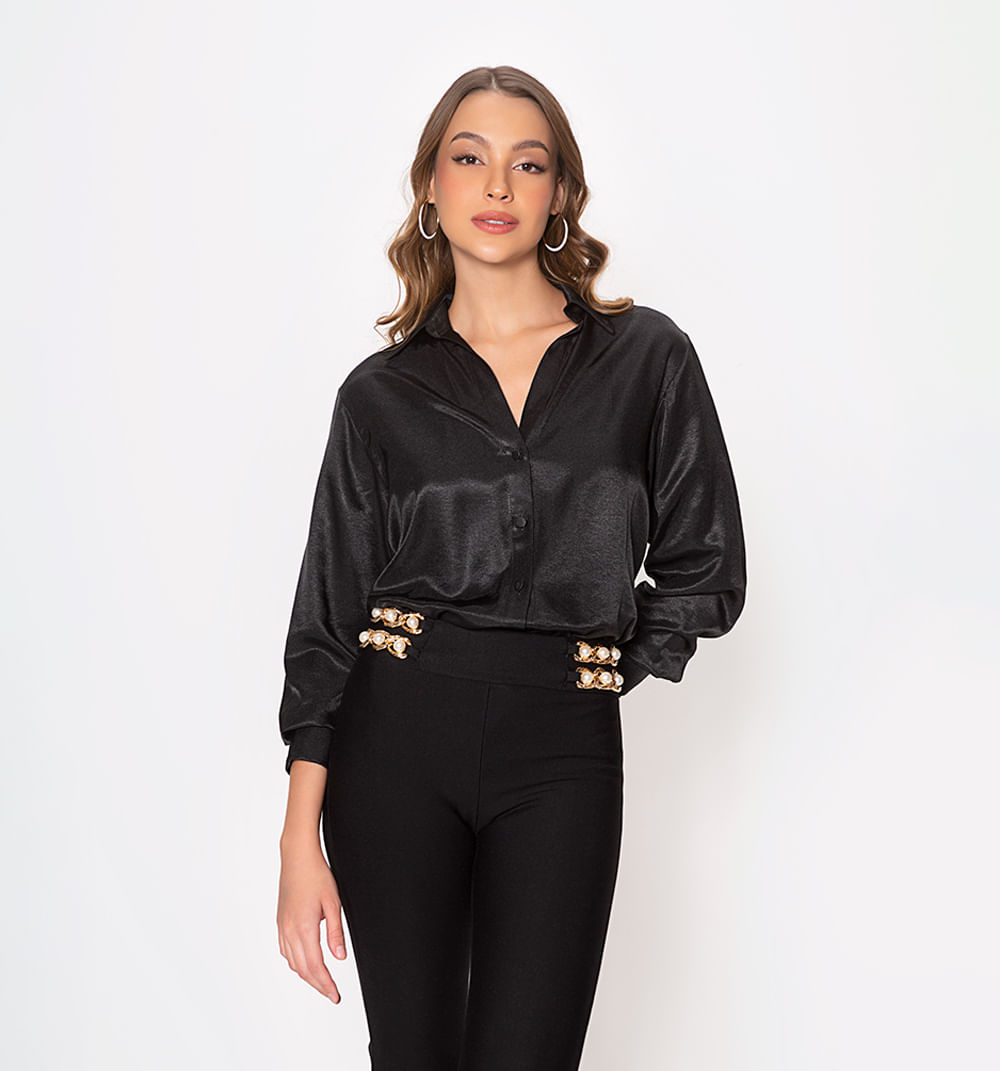 Blusa camisera manga larga con puño anch