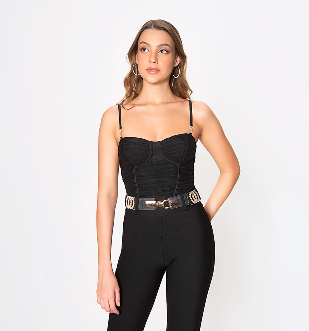 Crop top fruncido estilo corcet con apli