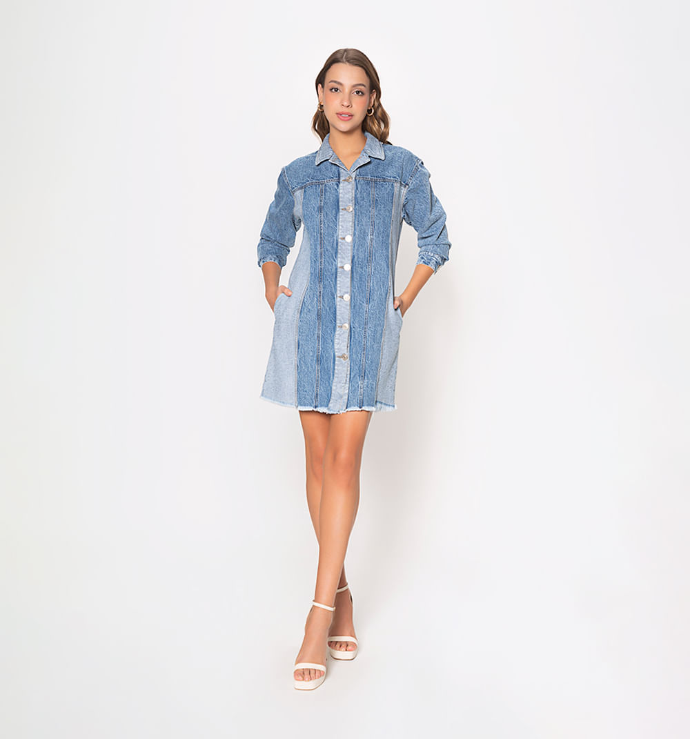 Vestido camisero bloques de color denim