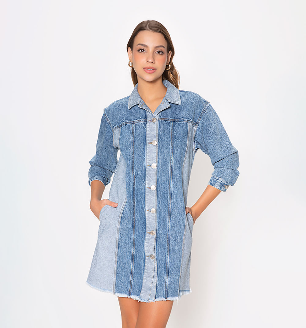 Vestido camisero bloques de color denim