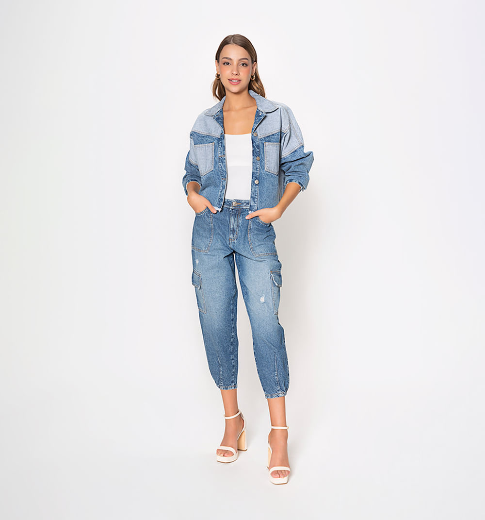 Chaqueta bloques de color denim