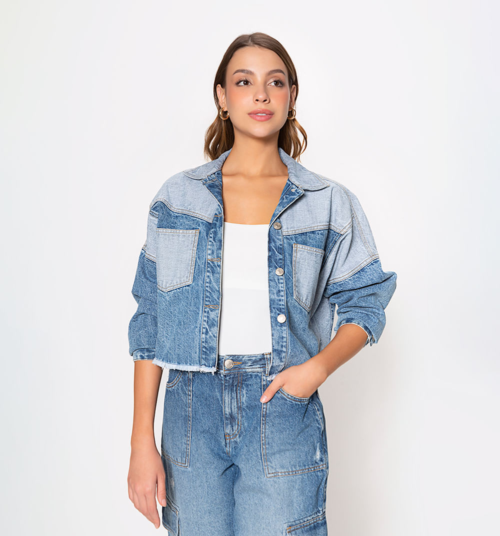 Chaqueta bloques de color denim