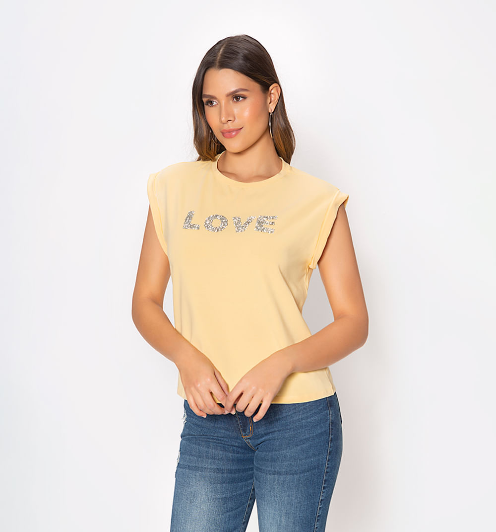 Camiseta sisa con detalles en cristales