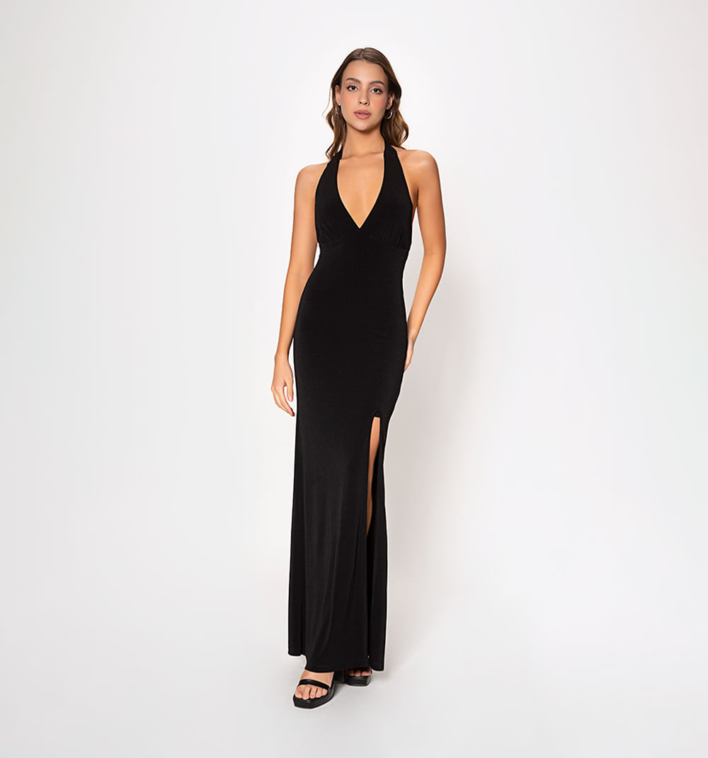 Vestido largo ajustado con amarrey abert