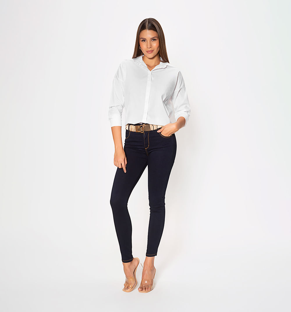Jean ultraslim,tiro alto, pretina ancha,
