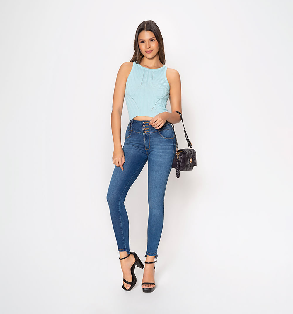 Jeggins, tiro alto, pretina ancha, corte