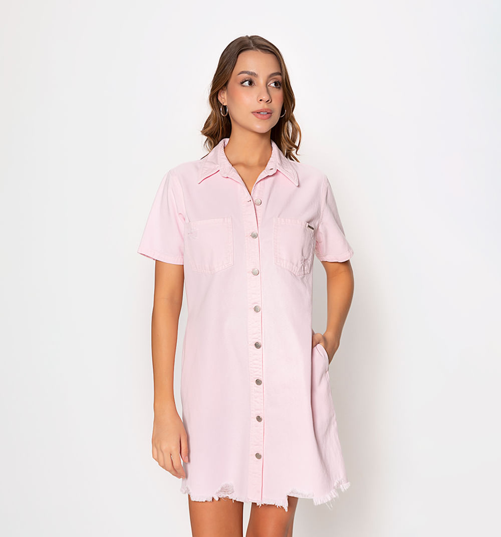Vestido talego corto en denim con destro