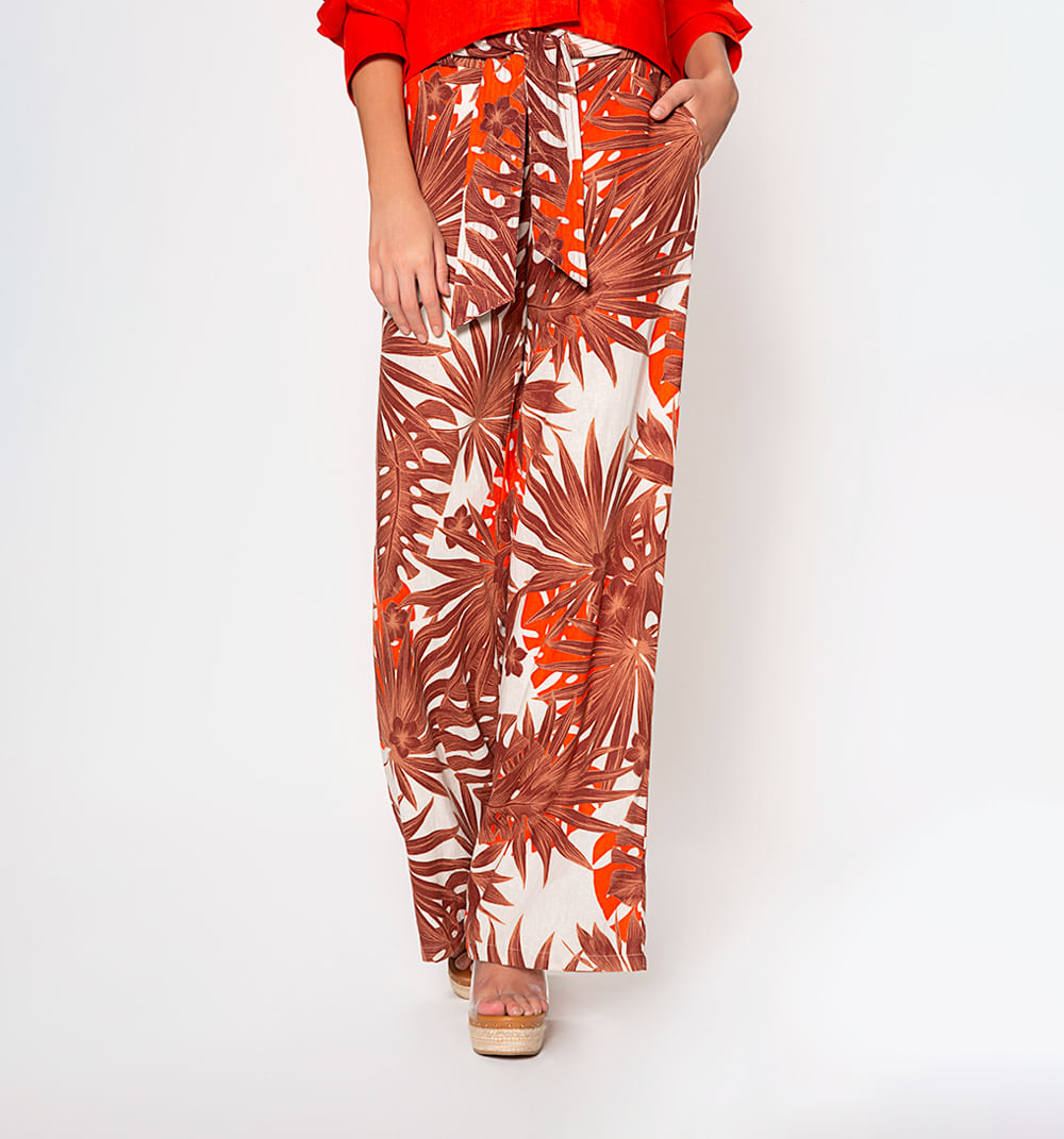 Pantalon tipo palazzo con correa ancha