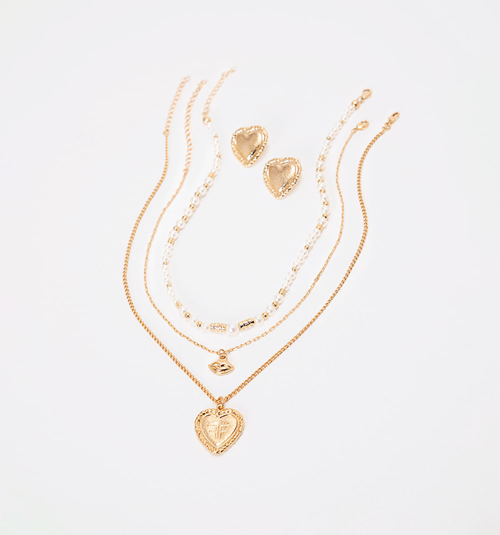 Set aretes y  collar  de perla ,corazone