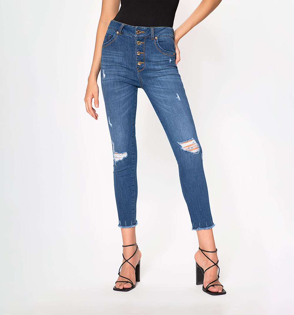 Jean skinny tiro alto ,cinco bolsillos c