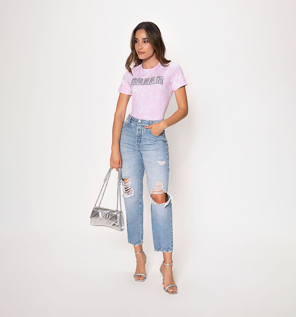 Camiseta manga corta tie dye  con apliqu