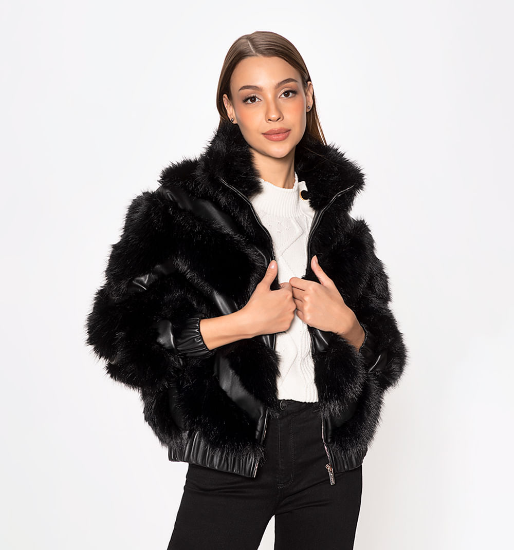 Chaqueta pelo y cuero sintetico