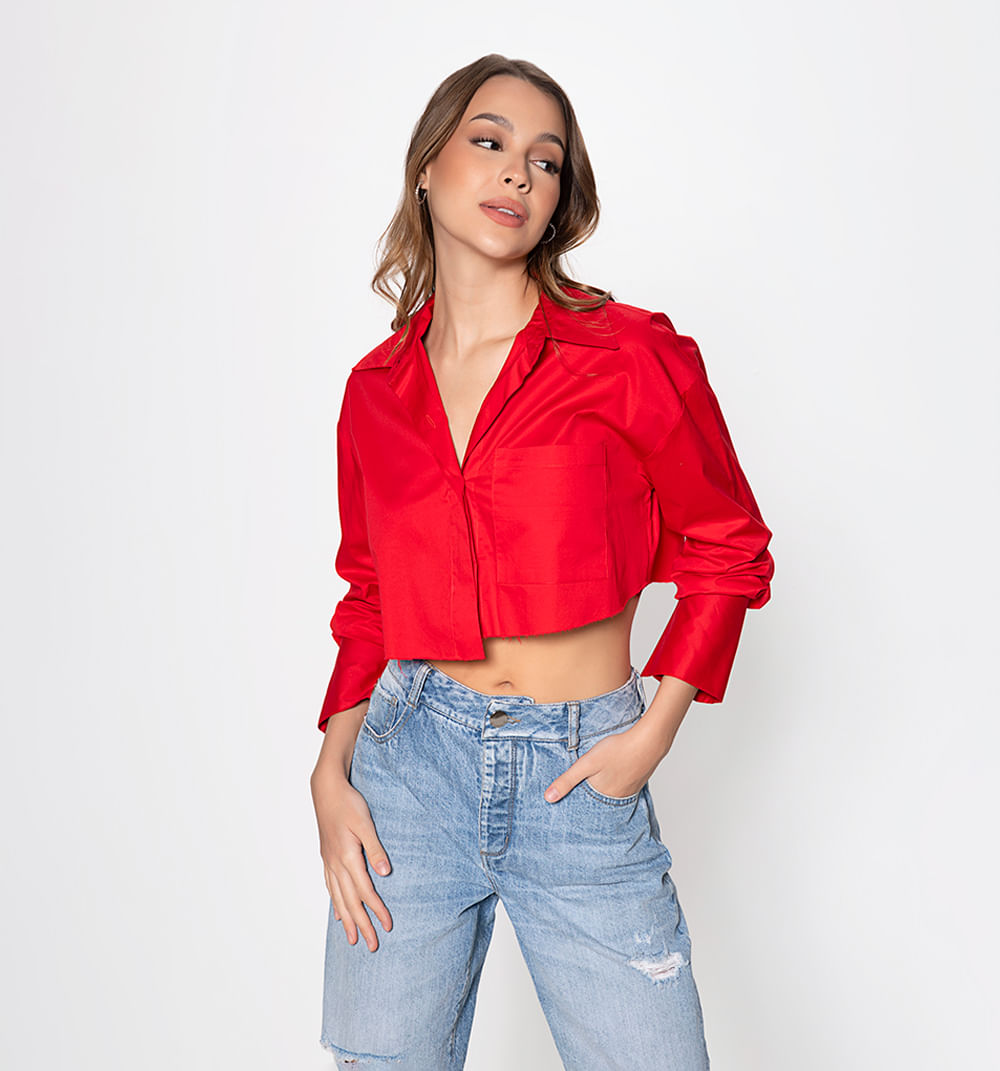 Crop top manga larga ruedo rustico