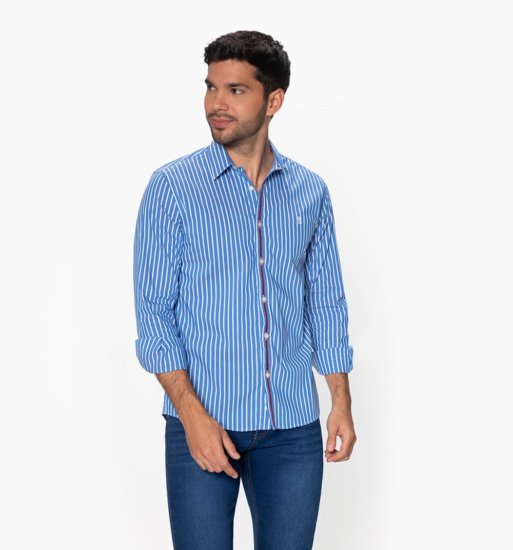 Camisa manga larga slim fit de rayas con