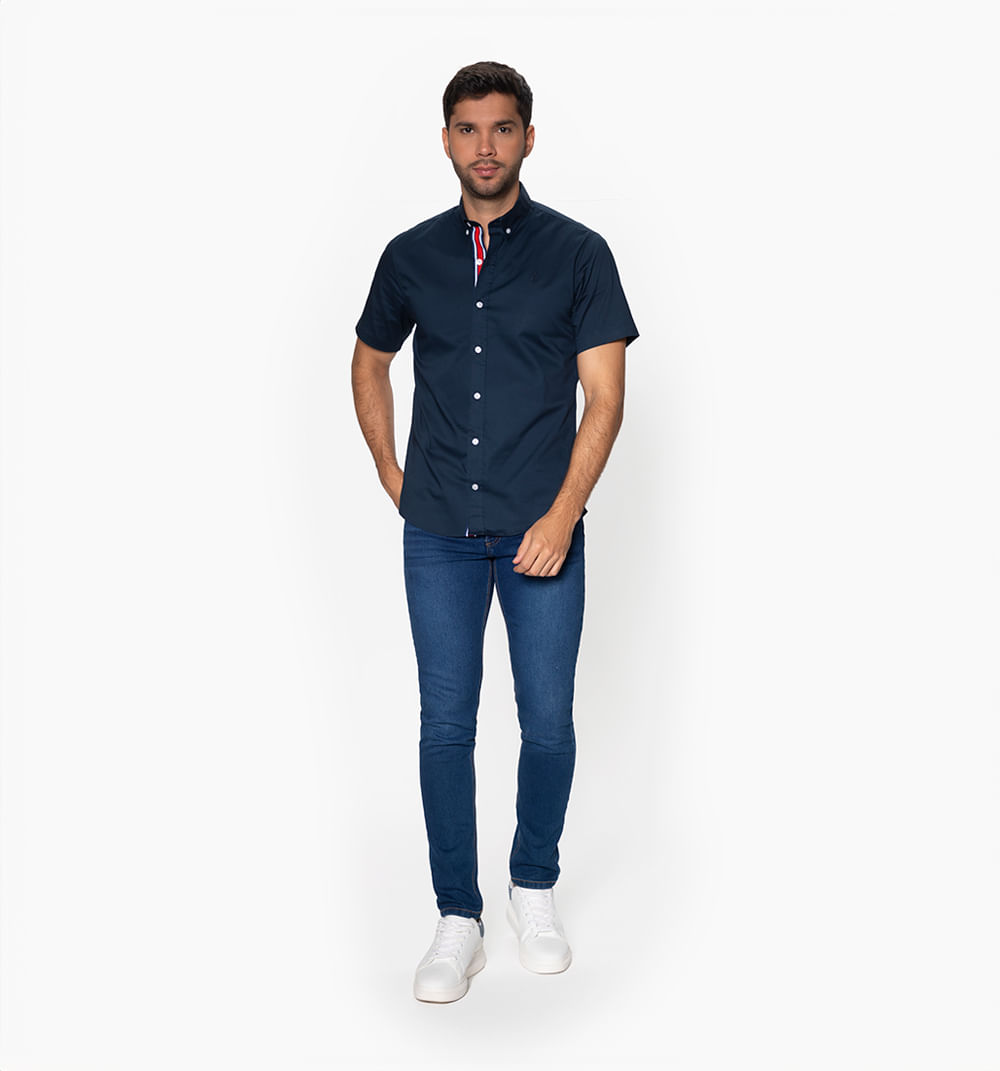 Camisa manga corta slim fit con cinta en