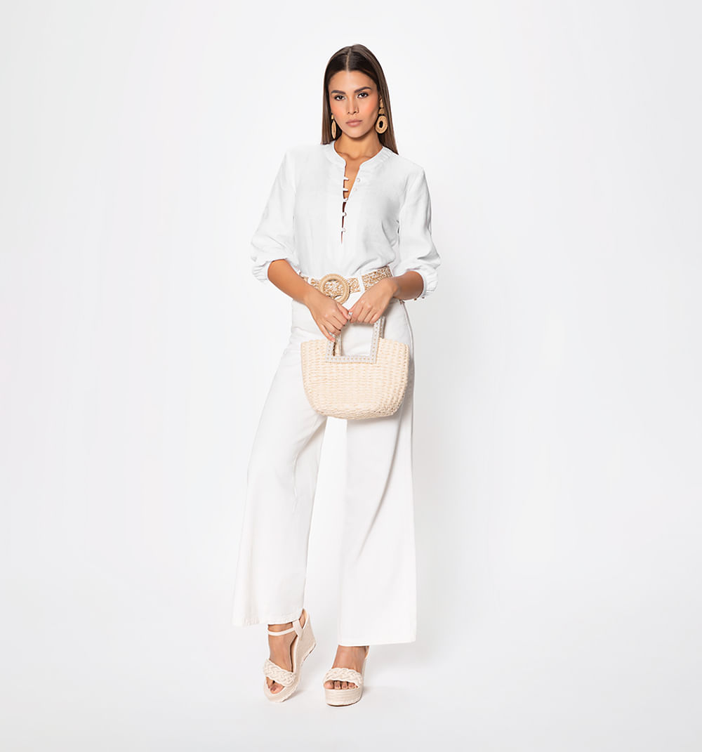 Jean wide leg, tiro alto cinco bolsillos