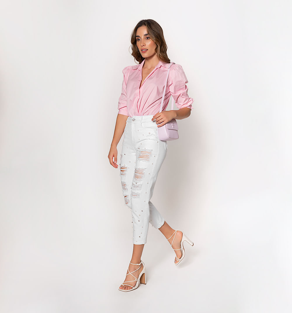 Jean boyfriend tiro alto, cinco bolsillo