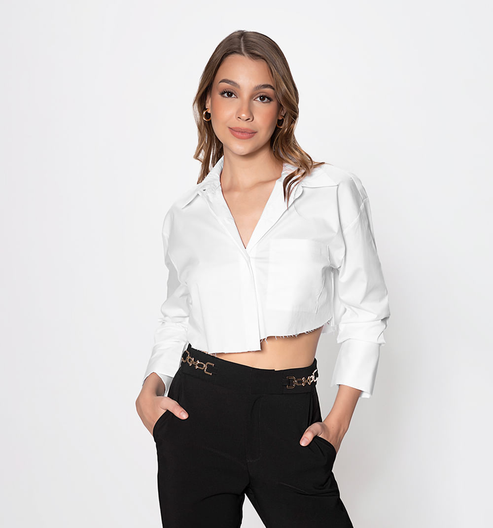 Crop top manga larga ruedo rustico