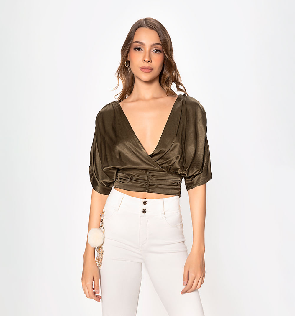Blusa manga corta con frente cruzado y p