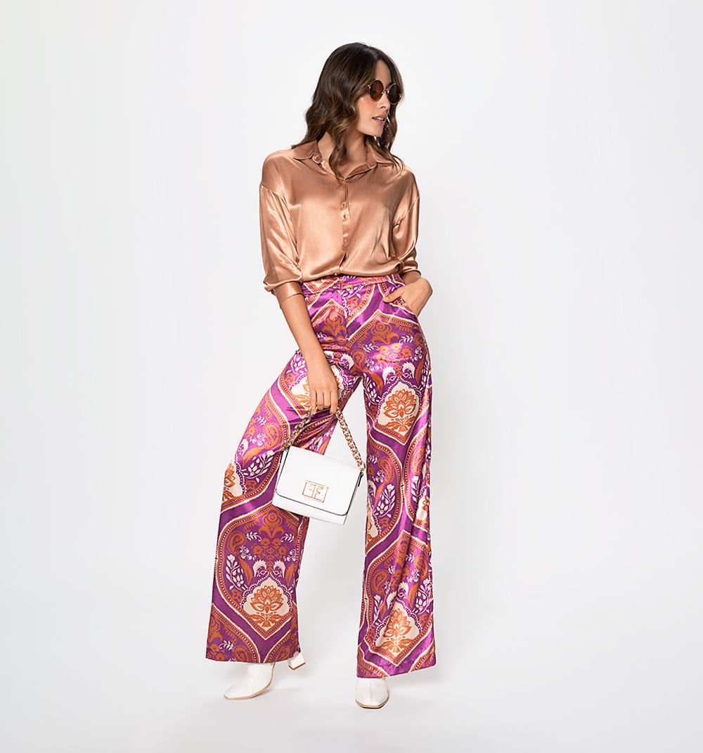 Pantalon palazzo con pretina enresortada