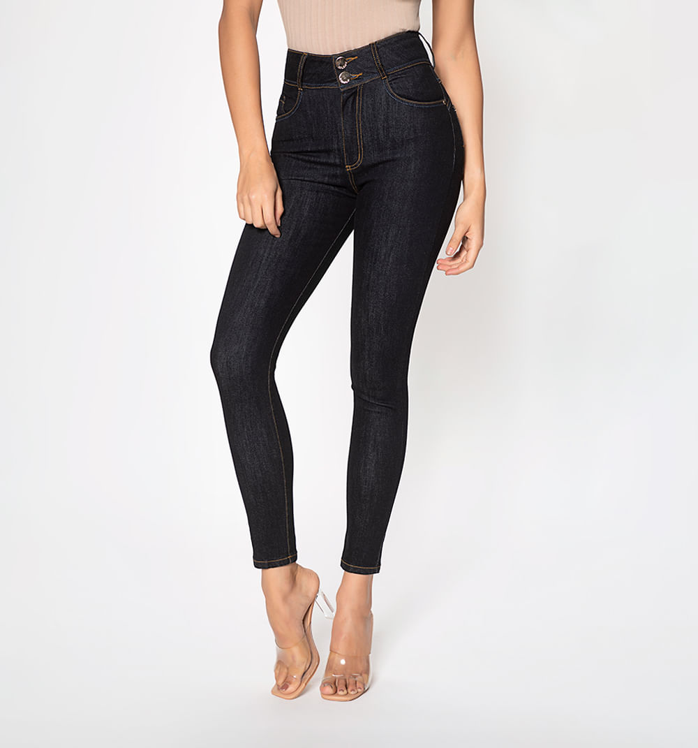 Jean skinny tiro super alto, cinco bolsi