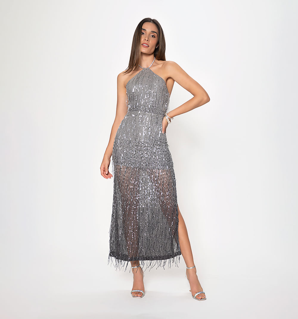 Vestido largo halter con escote profundo