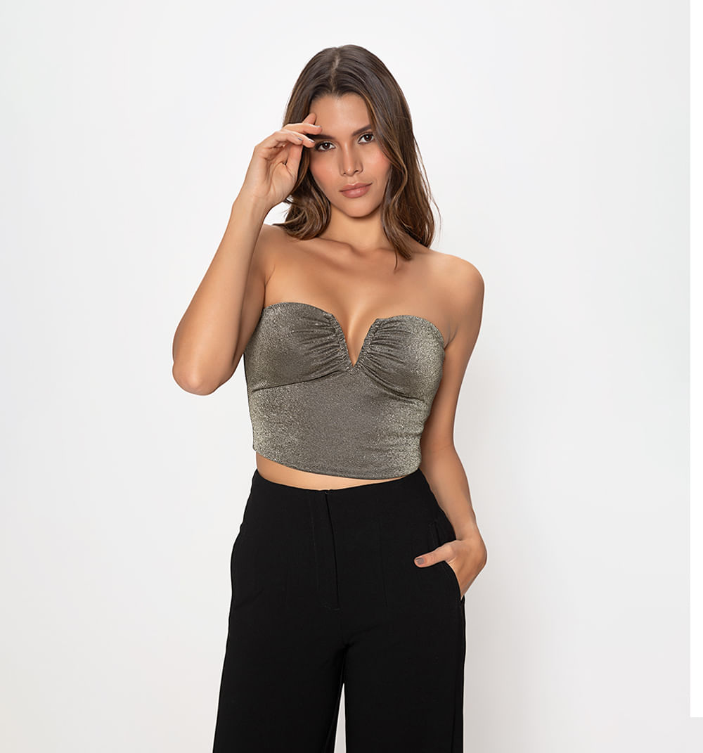 Blusa strapless con escote en v