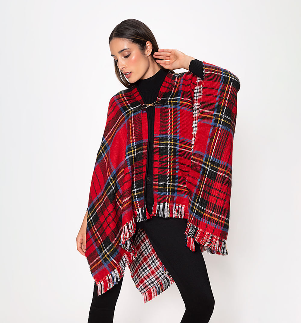 Poncho tejido cuello tortuga a cuadros c