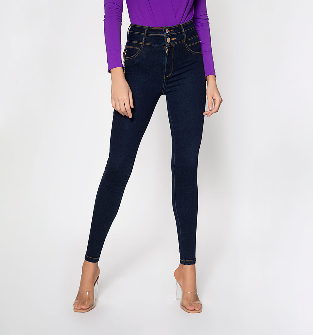 Jean ultraslim tiro alto, pretina ancha,