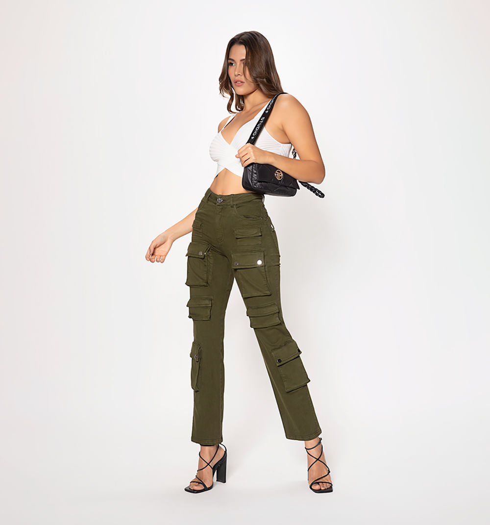 Jean tiro alto, multiples bolsillos util