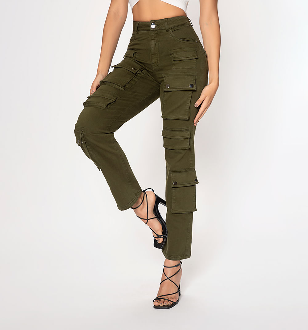 Jean tiro alto, multiples bolsillos util