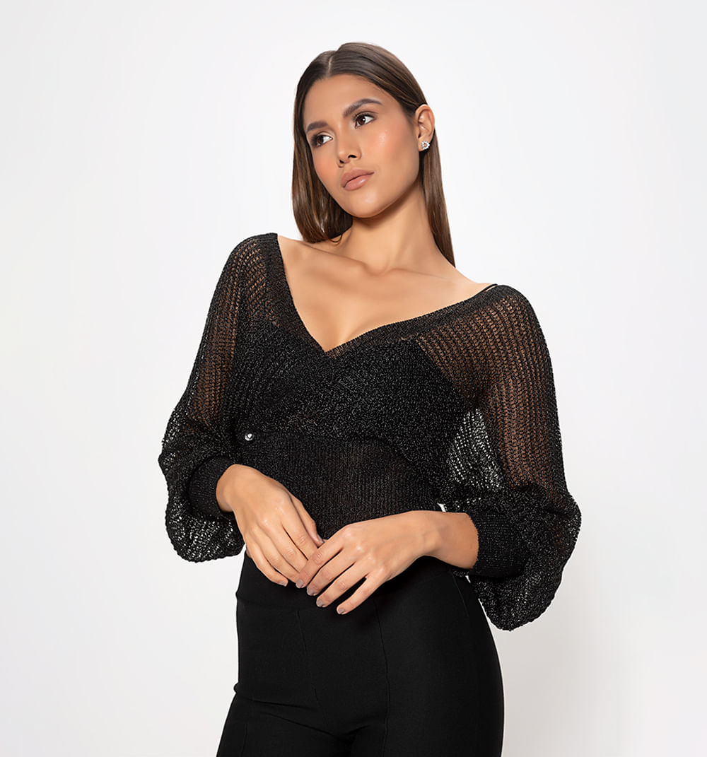 Blusa cruzada tejido metalico