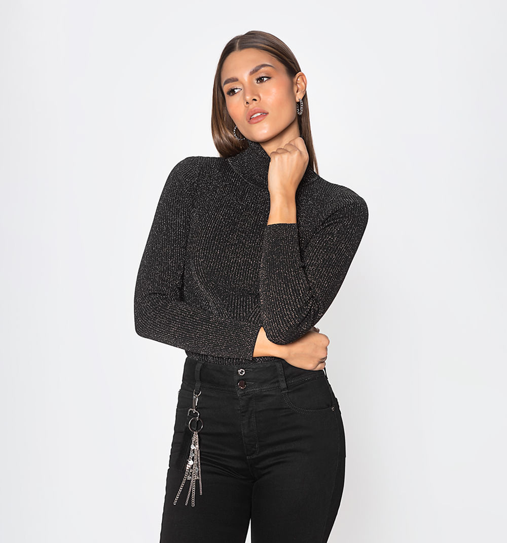 Blusa tejido cuello tortuga con lurex