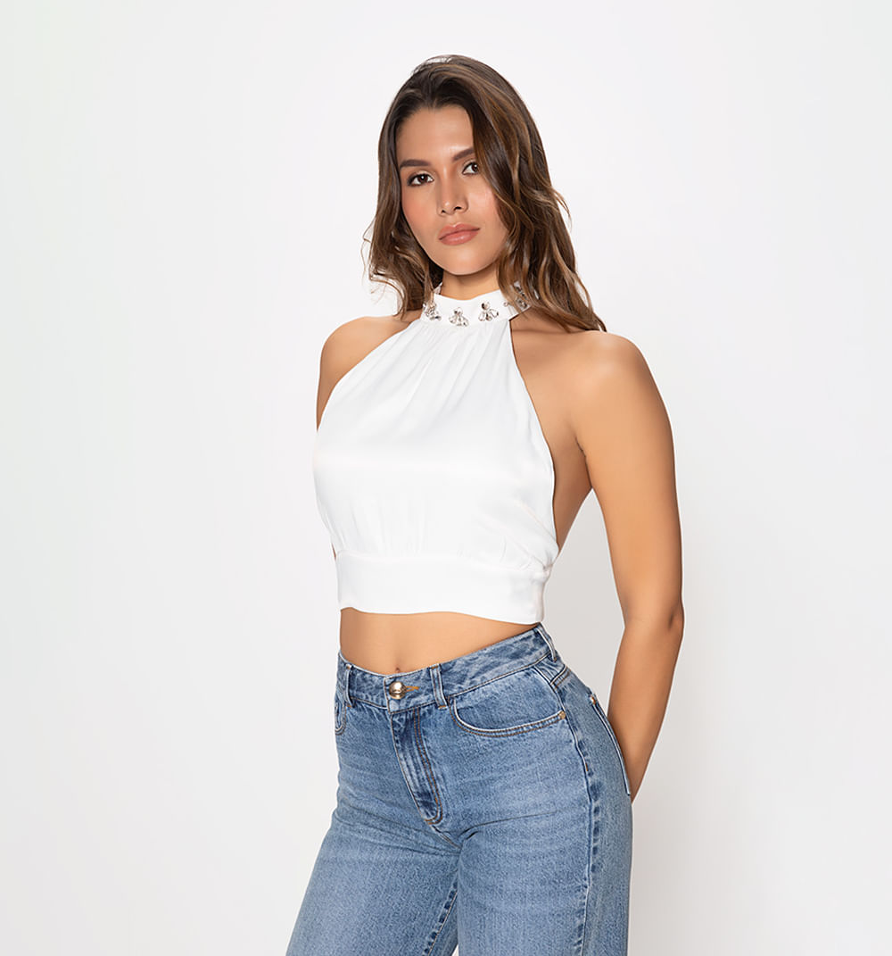 Blusa crop halter con amarre en espalda