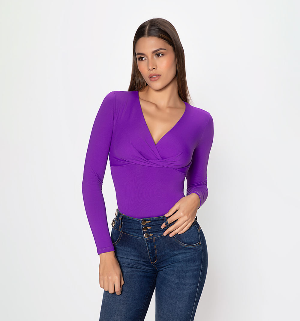 Blusa manga larga con escote cruzado