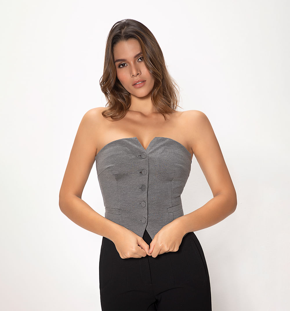 Blusa crop tipo corset con ribete