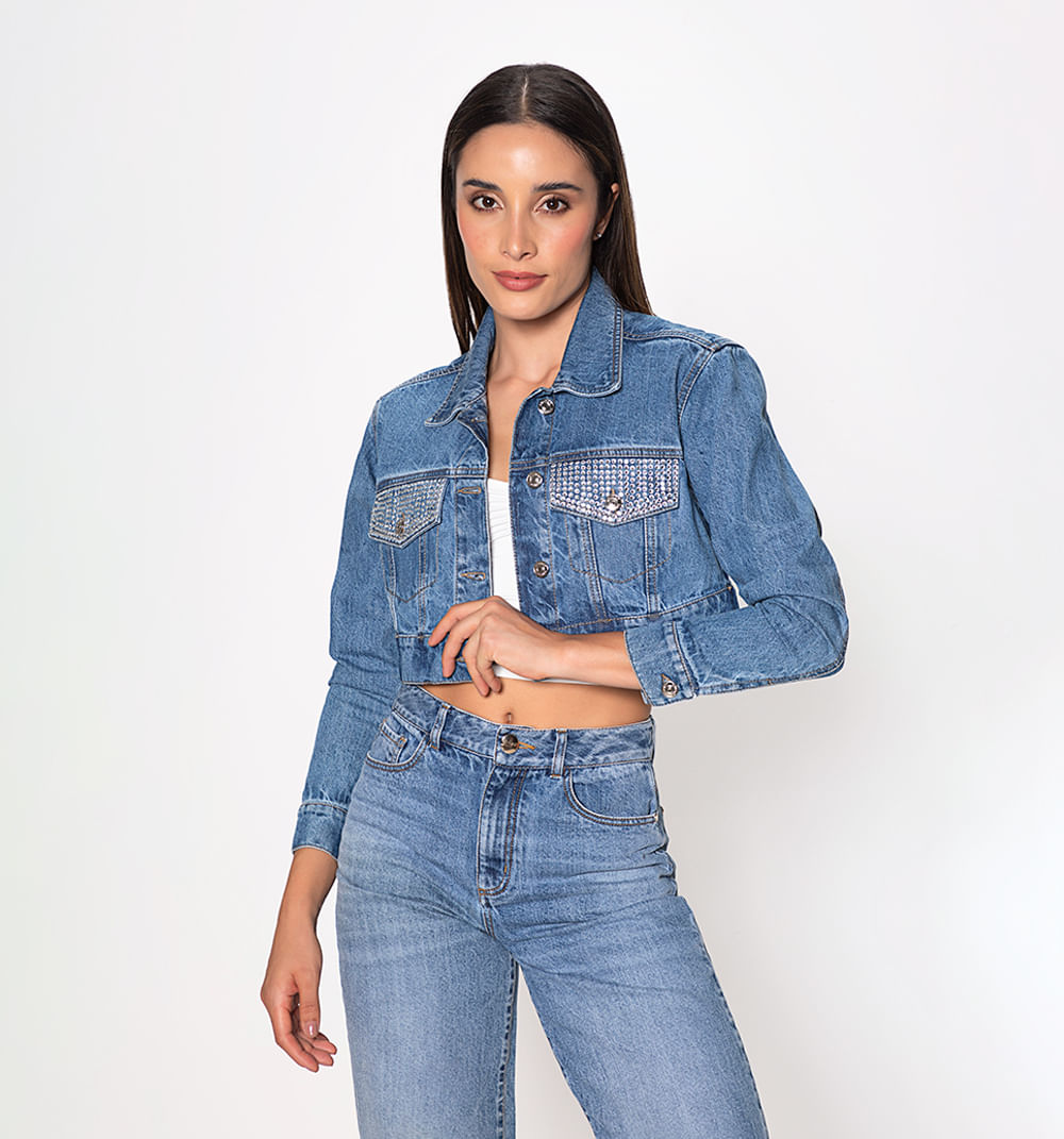 Chaqueta clasica con cristales en tapas