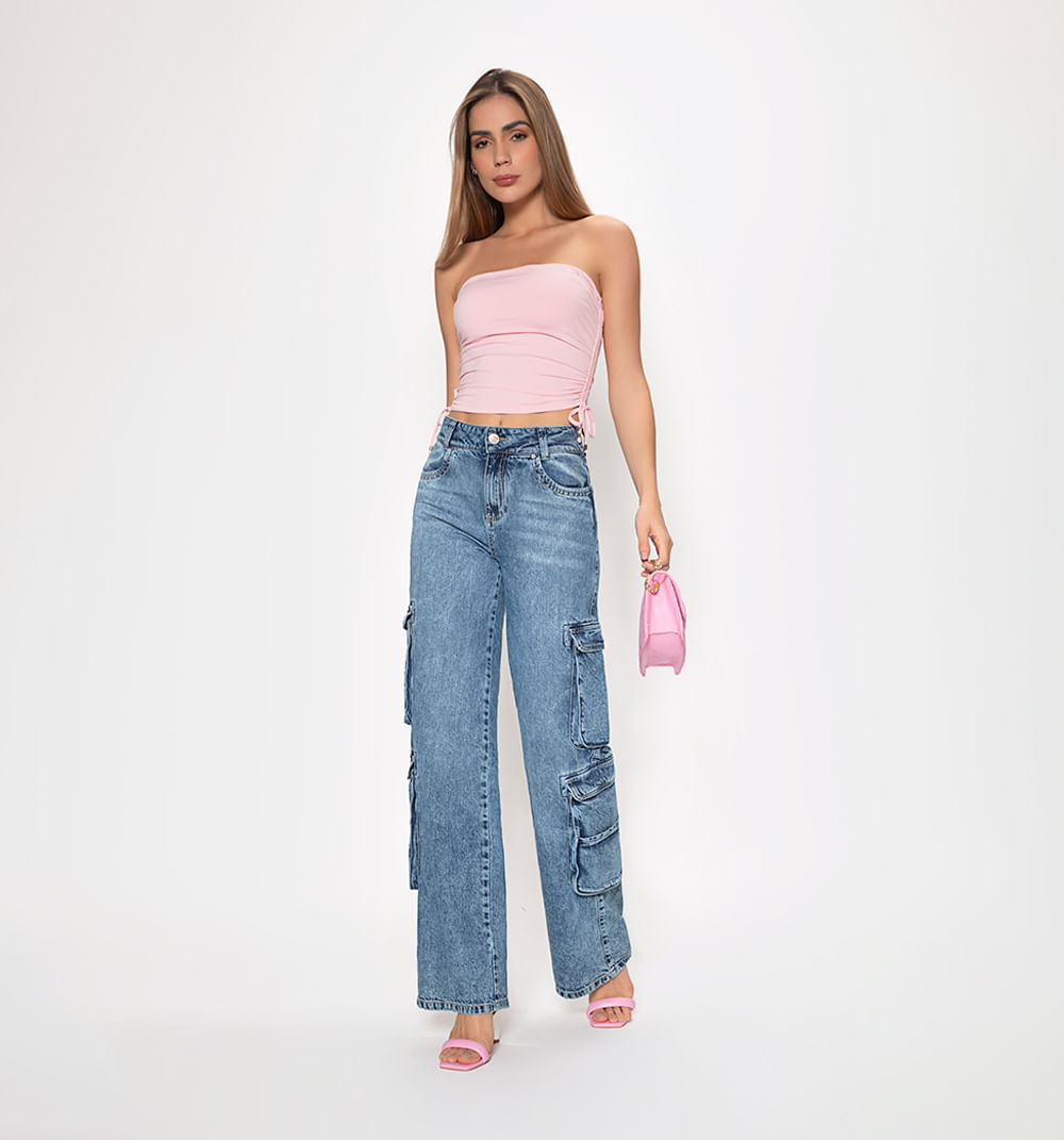 Blusa strapless con amarre en costados