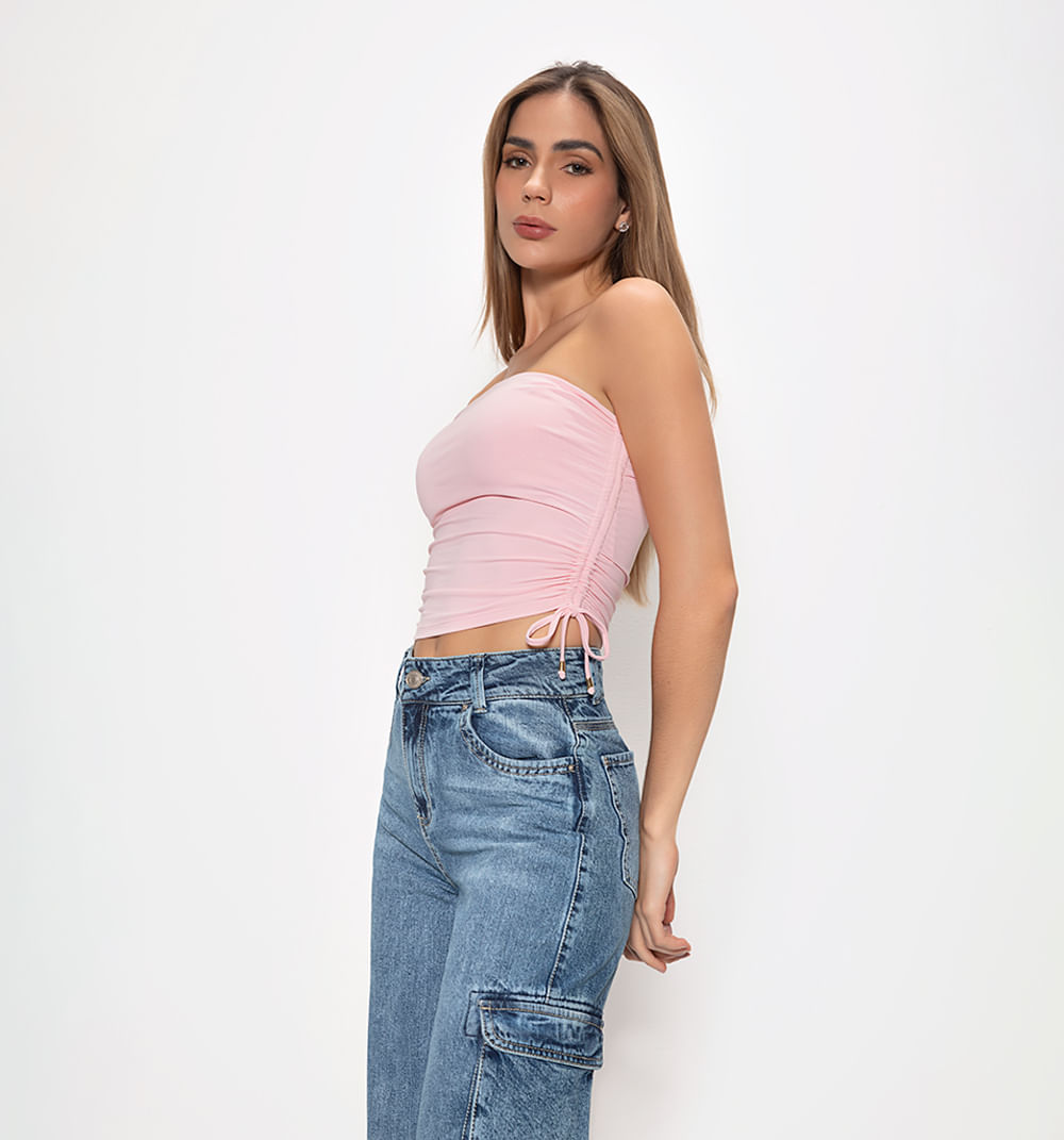 Blusa strapless con amarre en costados