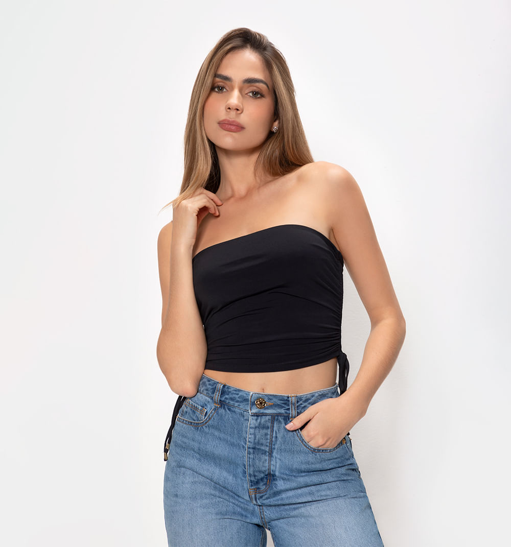Blusa strapless con amarre en costados