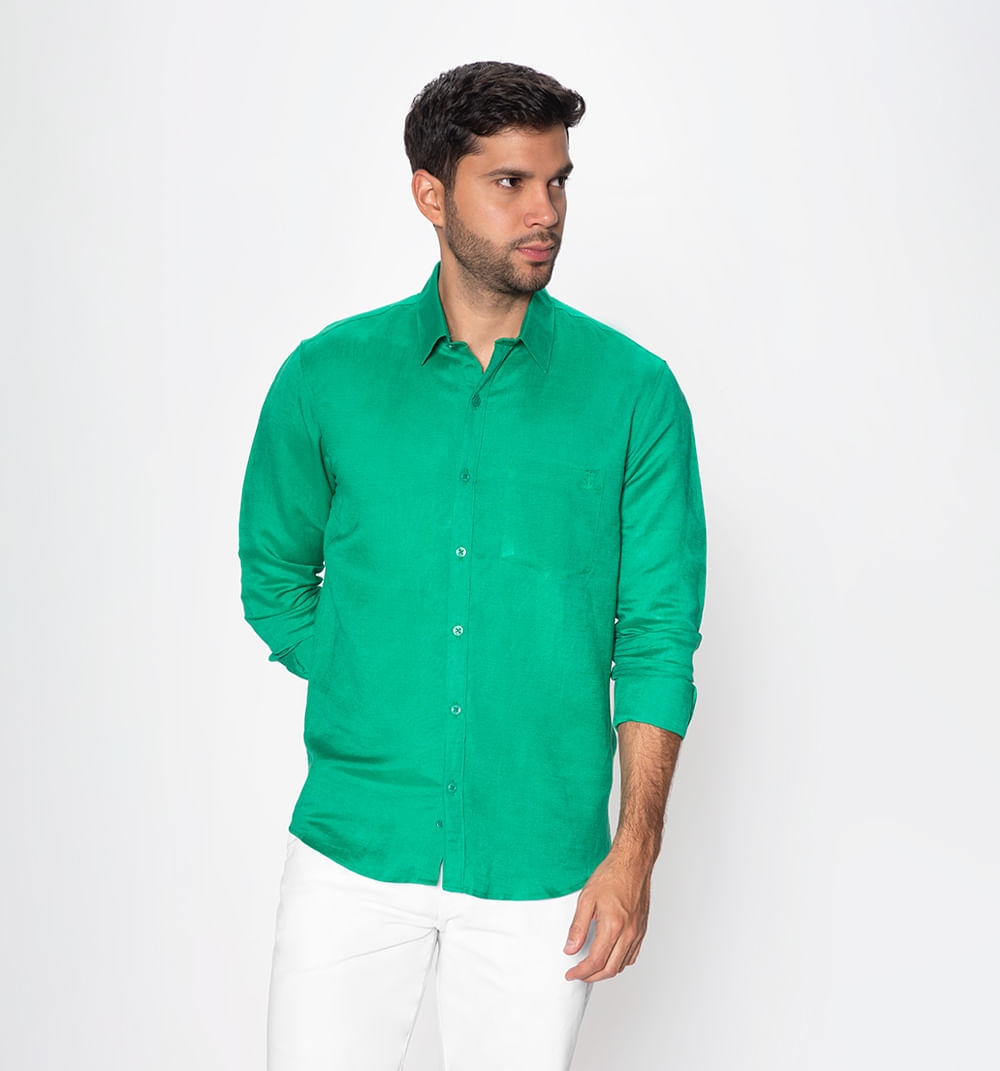 Camisa manga larga lino con bolsillo
