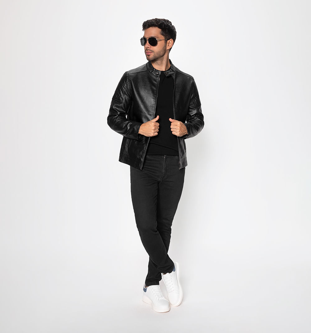 Chaqueta biker con cierre frontal y acol