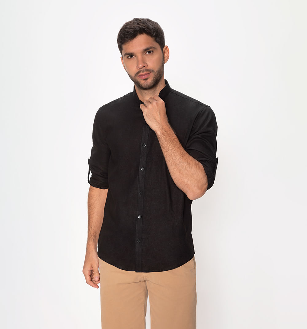 Camisa para hombre cuello nerú manga lar
